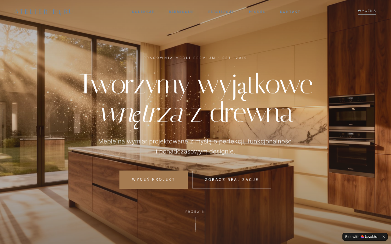 Strona Atelier Dębu — meble premium na wymiar